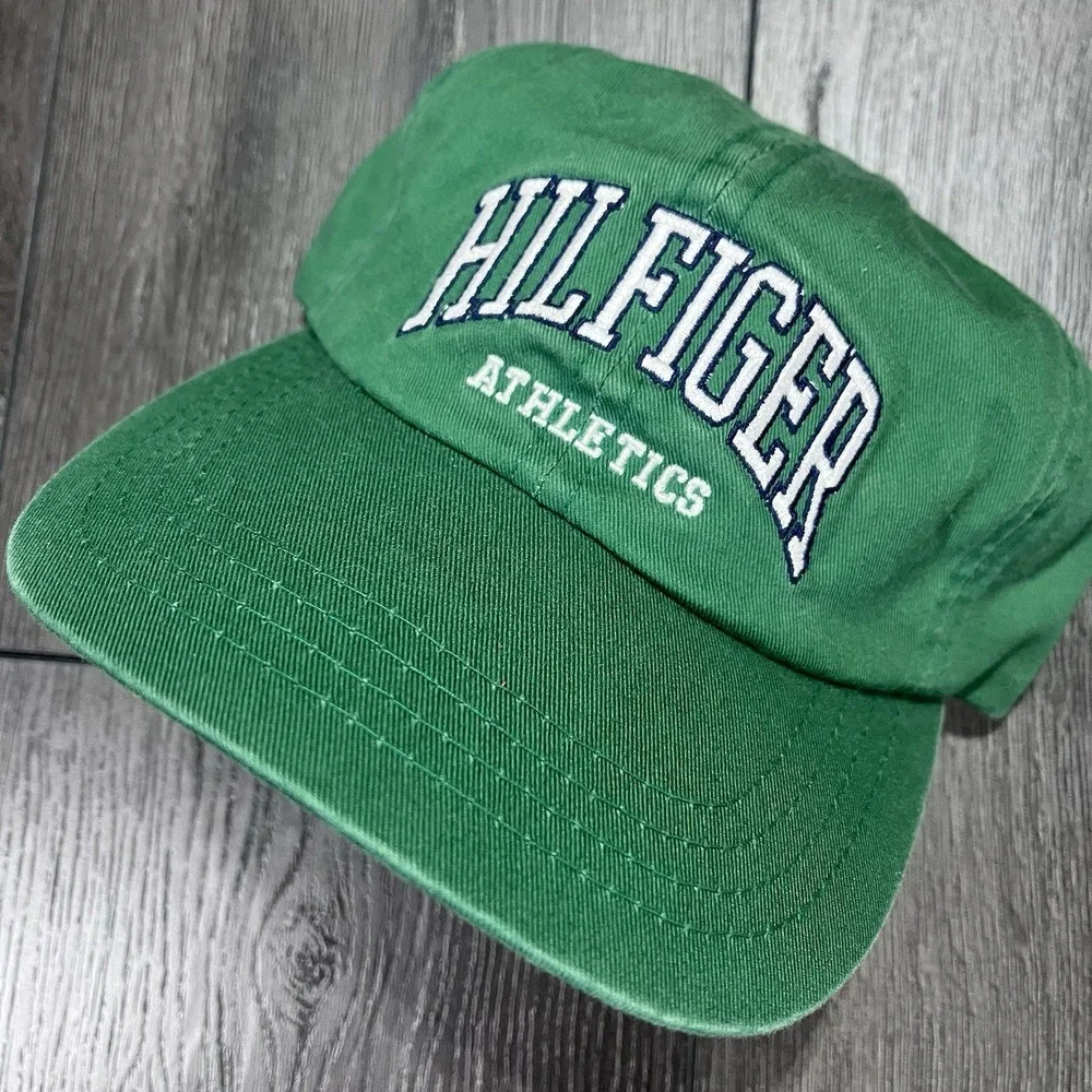 VTG 90s Tommy Hilfiger Athletic Hat Y2K Streetwear Flag Logo Green Preppy Hiphop